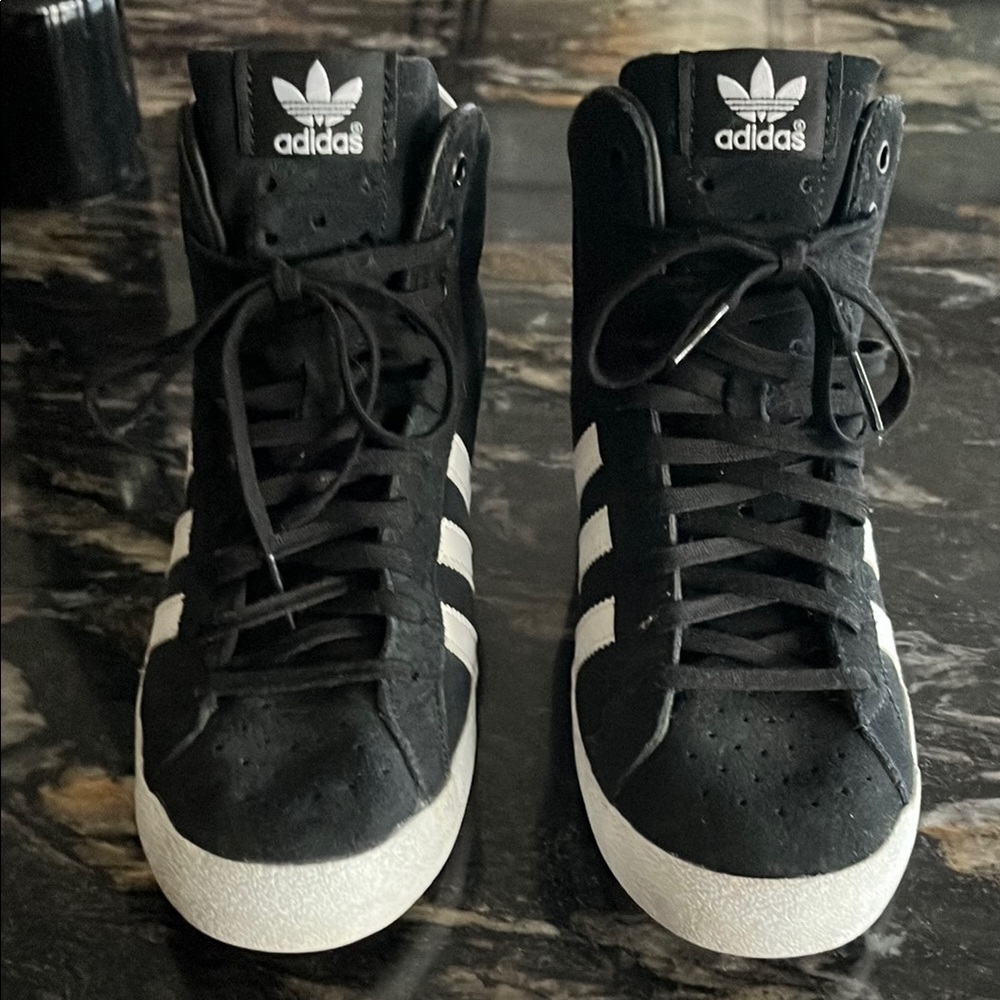 Adidas High-Top Superstar Wedge Sneakers in Black and White
